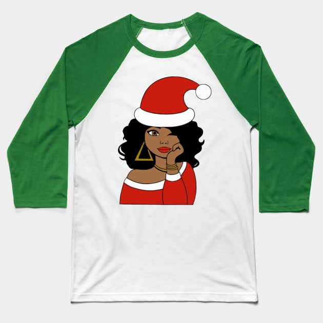 Afro Santa Claus Black Girl Magic Ugly Christmas Baseball T-Shirt by Distefano